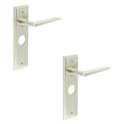 2 PACK Satin Nickel Bathroom Door Handle with Backplate - Elegant Design for Modern Homes - Solid Brass Interior Handle