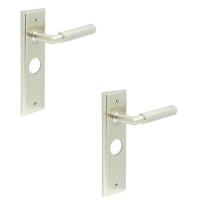 2 PACK Satin Nickel Bathroom Door Handle with Luxury Backplate - Solid Brass Interior Handle