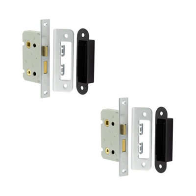 2 PACK Satin Nickel Bathroom Locks with Square Forend and Radiused Strike Plate - 65mm - Door Lock