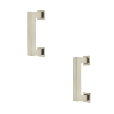 2 PACK Satin Nickel Cabinet Handle - 96mm Modern Design - Kitchen Drawer Pull Handle