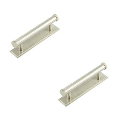 2 PACK Satin Nickel Cabinet Handle with Stepped Backplate - 96mm Centers for Modern Interiors - Kitchen Drawer Pull Handle