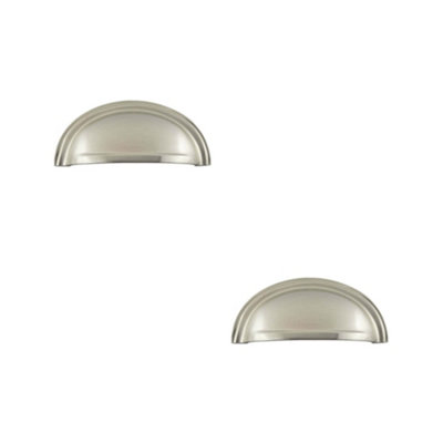 2 PACK Satin Nickel Cup Pulls for Cabinetry Upgrade - Kitchen Drawer Pull Handle