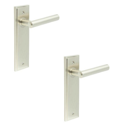2 PACK Satin Nickel Door Handle Latch Backplate - Elegant Brass Design - Solid Brass Interior Lever