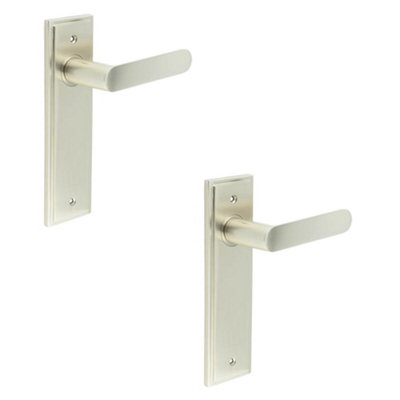 2 PACK Satin Nickel Door Handle Latch Backplate - Elegant Brass Finish - Solid Brass Interior Handle