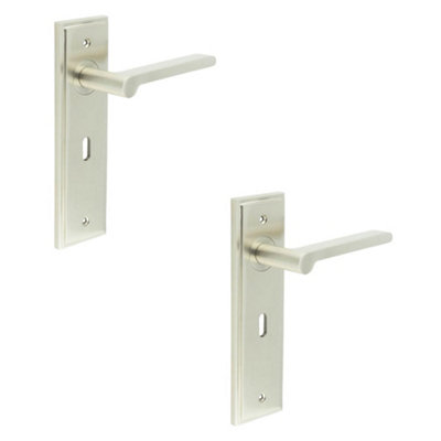 2 PACK Satin Nickel Door Handle Lock Backplate for Elegant Interiors - Solid Brass Interior Handle