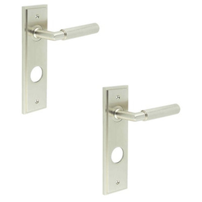 2 PACK Satin Nickel Door Handle with Backplate for Bathrooms - Solid Brass Interior Handle