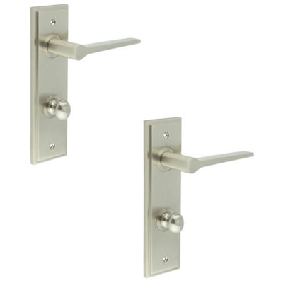 2 PACK Satin Nickel Door Handle with Bathroom Backplate - Elegant Design & Versatile Functionality - Solid Brass Interior Handle