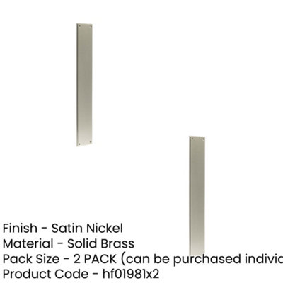 2 PACK Satin Nickel Finger Plate 450mm x 75mm for Doors - Solid Brass ...