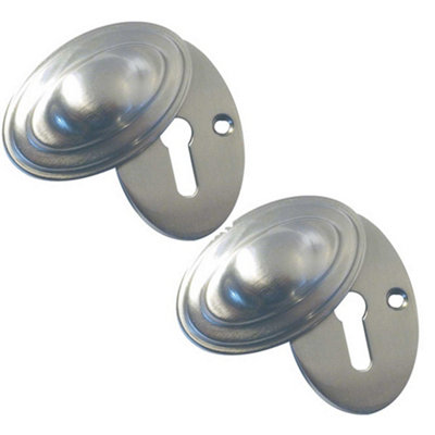 2 PACK Satin Nickel Lined Oval Covered Escutcheon 36x55mm - Durable and Stylish - Key Hole Cover