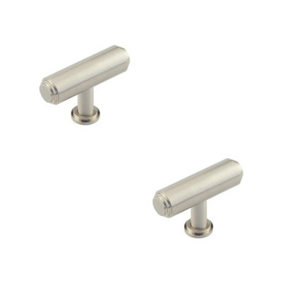 2 PACK Satin Nickel T Bar Stepped Cupboard Knob for Elegant Home Decor - Kitchen Cabinet Knob