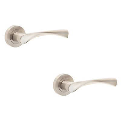 2 PACK Satin Nickel Twirl Door Handle on Rose for Stylish Interiors - Interior Handle