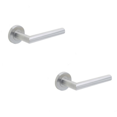 2 PACK Satin Stainless Steel Door Handle on Rose for Residential and Commercial Use Interior Handle