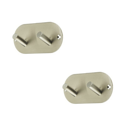 2 PACK Satin Stainless Steel Double Robe Hook - 90x45mm Elegant Design - Wall Mounted Clothing Hook