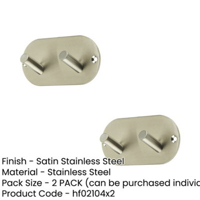 2 PACK Satin Stainless Steel Double Robe Hook - 90x45mm Elegant Design - Wall Mounted Clothing Hook