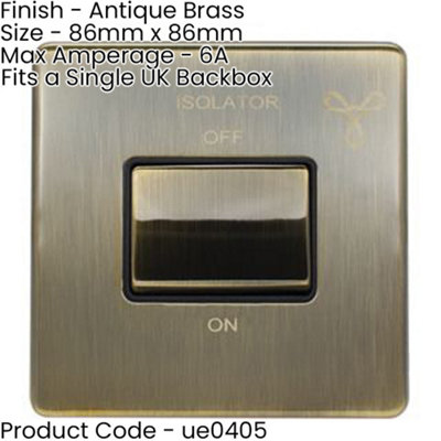 2 PACK SCREWLESS 6A Extractor Fan Isolator Switch ANTIQUE BRASS 3 Pole Shower