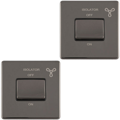 2 PACK SCREWLESS 6A Extractor Fan Isolator Switch BLACK NICKEL 3 Pole Shower DIY at B&Q