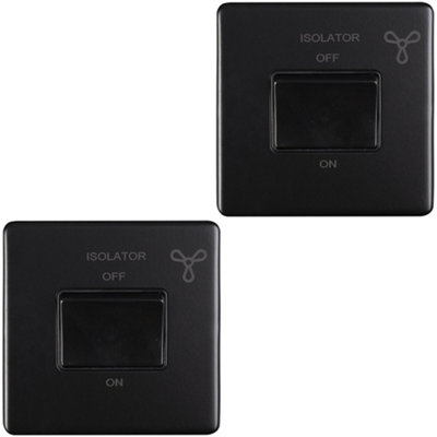 2 PACK SCREWLESS 6A Extractor Fan Isolator Switch MATT BLACK 3 Pole Shower