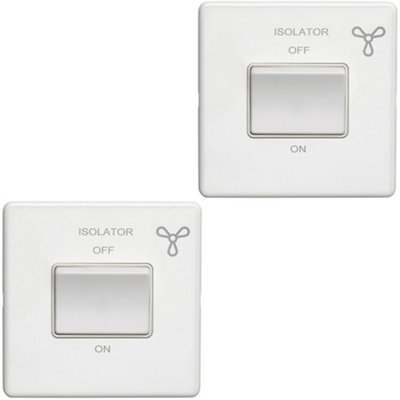 2 PACK SCREWLESS 6A Extractor Fan Isolator Switch MATT WHITE 3 Pole Shower