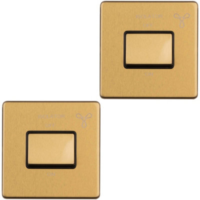 2 PACK SCREWLESS 6A Extractor Fan Isolator Switch SATIN BRASS 3 Pole Shower