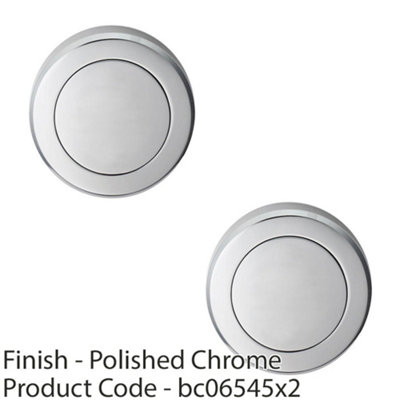 2 PACK - Screwless Round Blank Escutcheon Cover - Polished Chrome 50mm Door Key Plate