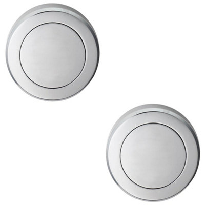 2 PACK - Screwless Round Blank Escutcheon Cover - Satin Chrome 50mm Door Key Plate