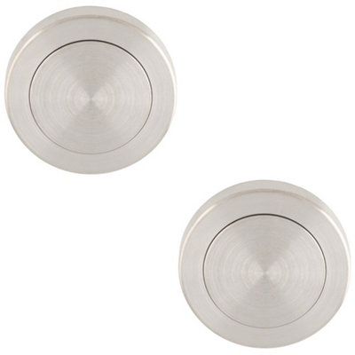 2 PACK - Screwless Round Blank Escutcheon Cover - Satin Steel 50mm Door Key Plate