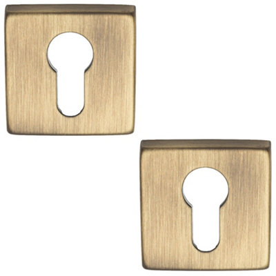 2 PACK - Screwless Round EURO Profile Escutcheon Antique Brass 50mm Door Key Plate