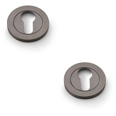 2 PACK - Screwless Round EURO Profile Escutcheon - Dark Bronze PVD 50mm Door Key Plate