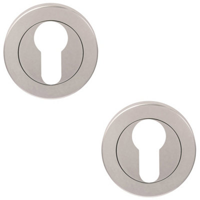 2 PACK - Screwless Round EURO Profile Escutcheon - Grade 316 Satin Steel 50mm Door Plate