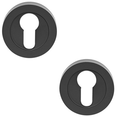 2 PACK Screwless Round EURO Profile Escutcheon - Matt Black 52mm Door Key Plate