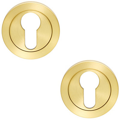 2 PACK - Screwless Round EURO Profile Escutcheon - Satin PVD 52mm Key Cover Plate