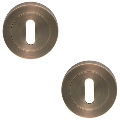 2 PACK - Screwless Round Standard Profile Escutcheon - Antique Brass 52mm Door Key Plate
