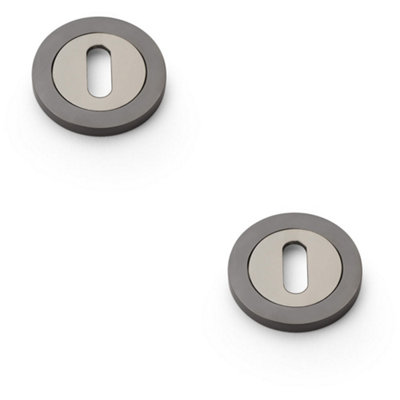 2 PACK - Screwless Round Standard Profile Escutcheon - Dark Bronze 50mm Lock Key Plate