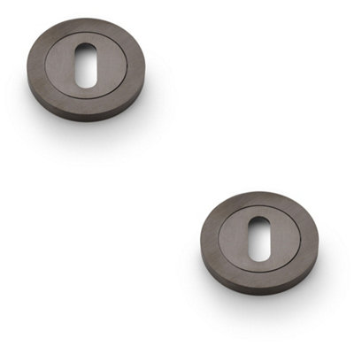 2 PACK - Screwless Round Standard Profile Escutcheon Dark Bronze PVD 50mm Lock Key Plate