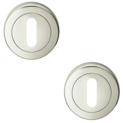 2 PACK - Screwless Round Standard Profile Escutcheon Polished Nickel 51mm Lock Key Plate