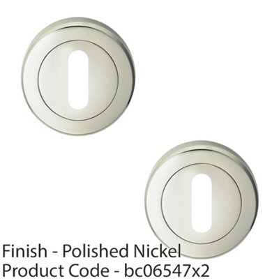 2 PACK - Screwless Round Standard Profile Escutcheon Polished Nickel 51mm Lock Key Plate