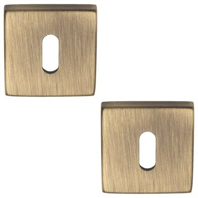 2 PACK - Screwless Square Standard Profile Escutcheon - Antique Brass 50mm Lock Key Plate