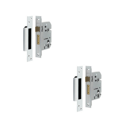 2 PACK Secure Euro Profile Sashlocks in Satin Chrome 76mm for Doors - Lock and Key