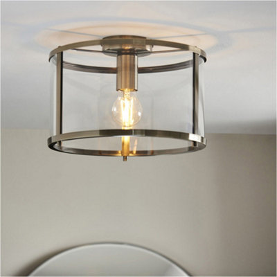 2 PACK Semi Flush Low Ceiling Light Antique Brass & Clear Glass 10W — free download