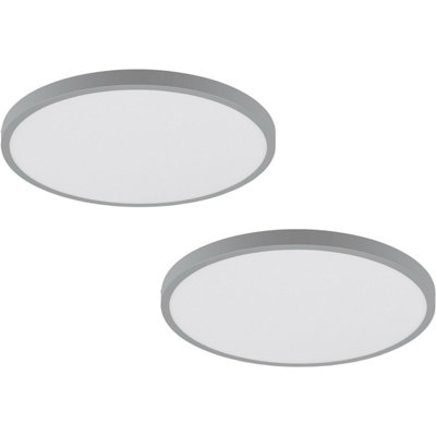 2 Pack Silver 400mm Round LED Ceiling and Wall Light - 25W - 3000K Warm White