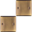 2 PACK Single ANTIQUE BRASS Blanking Plate Round Edged Wall Box Hole Cover