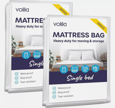 2-Pack Single Mattress Bags Reusable, Waterproof & Tear-Resistant Covers for Moving & Storage (225x120x30cm)