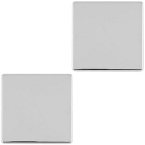 2 PACK Single SCREWLESS POLISHED CHROME Blanking Plate Round Edged Wall Cover