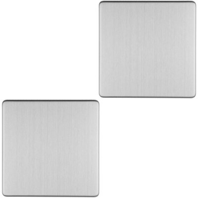 2 PACK Single SCREWLESS SATIN STEEL Blanking Plate Round Edged Wall Hole Cover