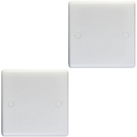 2 PACK Single WHITE PLASITC Blanking Plate Round Edged Wall Box Hole Cover
