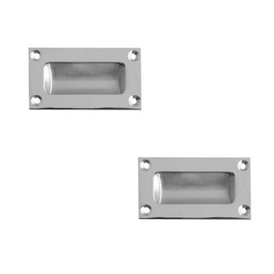 2 PACK Sleek 89mm Satin Chrome Flush Pulls for Doors and Drawers - Recessed Door Handle