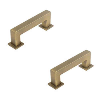 2 PACK Sleek 96mm Antique Brass Cabinet Handle for Modern Homes - Kitchen Drawer Pull Handle