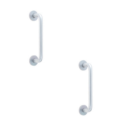 2 PACK Sleek Aluminium D Shape Pull Handle with Rose Fixing in Satin Anodised Finish - Door Handle