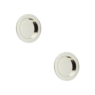 2 PACK Sleek Circular Flush Pull in Polished Nickel for Modern Interiors - Door Handle