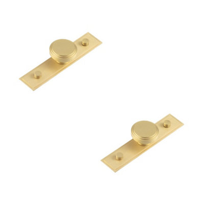 2 PACK Sleek Satin Brass Cupboard Knob with Stepped Backplate - 40mm Design - Kitchen Cabinet Knob